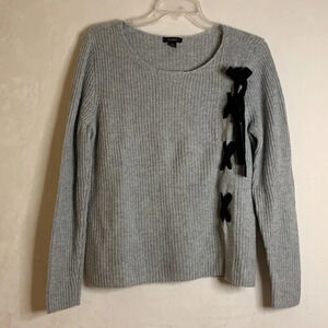 Halogen Wool Blend Pullover Gray Sweater Black Lace Up Size Small Petite